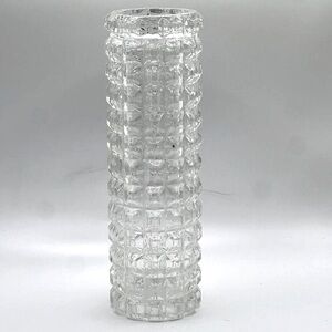 Vintage (pressed glass) circular cut glass vase-block pattern